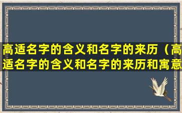 高适名字的含义和名字的来历（高适名字的含义和名字的来历和寓意）