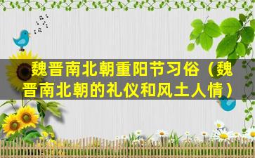 魏晋南北朝重阳节习俗（魏晋南北朝的礼仪和风土人情）