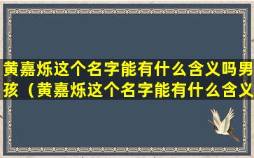 黄嘉烁这个名字能有什么含义吗男孩（黄嘉烁这个名字能有什么含义吗男孩女孩）